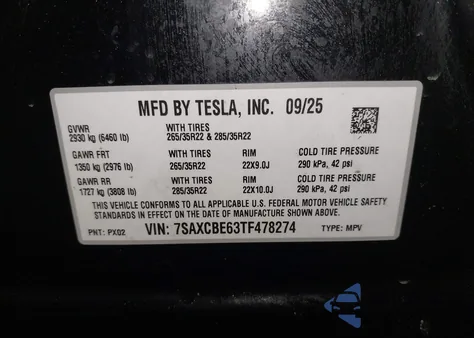 2026 Tesla Model X Plaid z USA, uszkodzony, nr VIN 7SAXCBE63TF478274